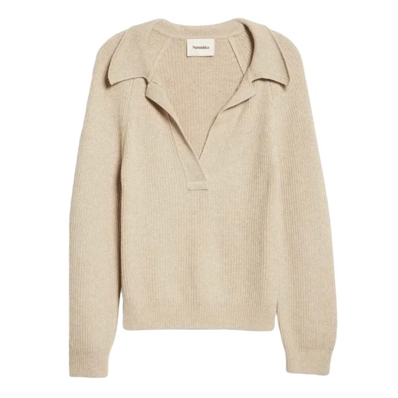 Nanushka Bambi V-neck Sweater ribbed polo wool cashmere beige women’s XS - Picture 2 of 12